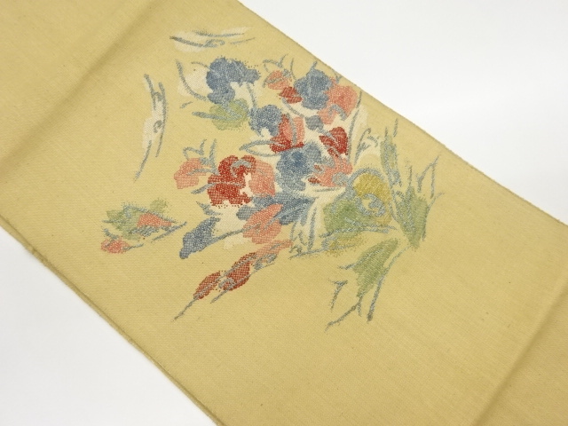 変わり花葉模様織出し名古屋帯